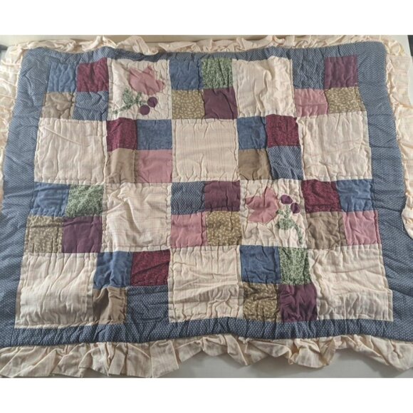 Vintage NEW Willow Bay Quilted Pillow Sham Floral Patchwork Cotton Farmhouse - Picture 2 of 5